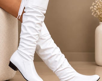 Bottes hautes souples pour femmes, bottes à talons pointus, bottes hautes froncées, bottes tendance pour femmes, bottes de soirée élégantes