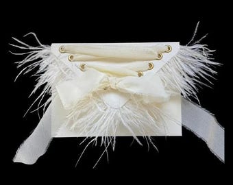 Wild Envelope | Ivory Corset Envelope with Feather Trim | Boho Gift Card Holder