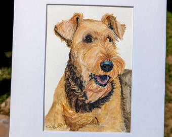 Airedale Terrier Painting, Original Airedale Terrier Watercolor Painting, Airedale Terrier Art