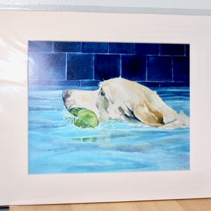 Yellow Lab Swimming Art Print, Yellow Labrador, Yellow Lab Gift 11x14 inches