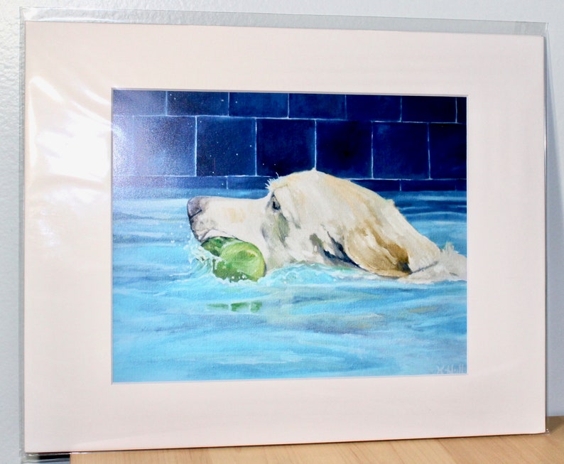 Yellow Lab Swimming Art Print, Yellow Labrador, Yellow Lab Gift 11x14 inches