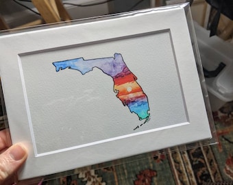 Florida state outline print, Florida sunset giclee print