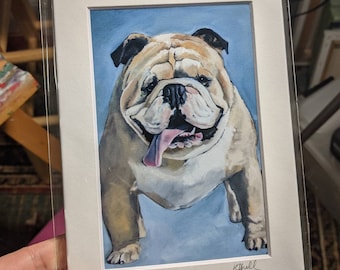 English Bulldog Art Print, Matted Painting, "The Boss"