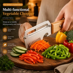 Vegetable Chopper Slicer Bottle Opener, Stainless Steel Vegetable Cutter, Kitchen Chopper, Handheld Food Slicer, Wooden Handle