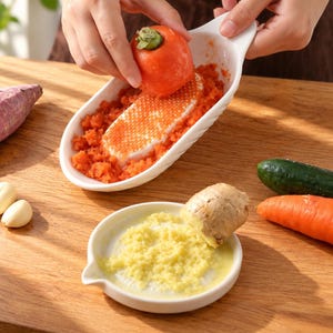 Ceramic Ginger Grater Plate, Garlic Grinding Dish, Fruit Puree Maker, Kitchen Grating Tool with Cleaning Brush