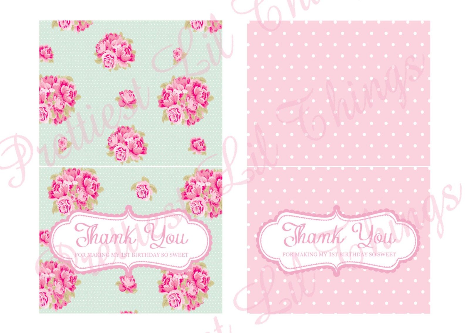 Shabby Chic English Rose Thank You Cards Girls Birthday Party Etsy