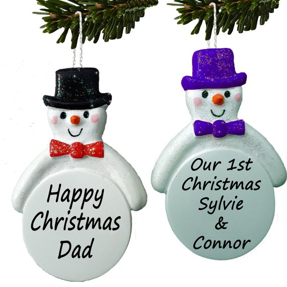 Snowman Christmas Tree Decoration Personalised Bauble Black Etsy