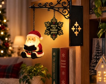 Christmas Book Nook Night Light: Insertable page stand with gentle pendant light, works as book protector, festive decor, and ambient glow!