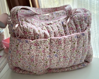 Quilted diaper bag- Baby shower Gift- pink floral- girl