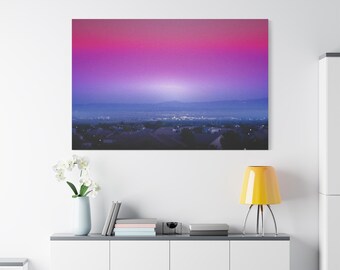 Resonierender Retro-Elektronik-Leinwandton mit rosa-violettem Sonnenuntergangsverlauf
