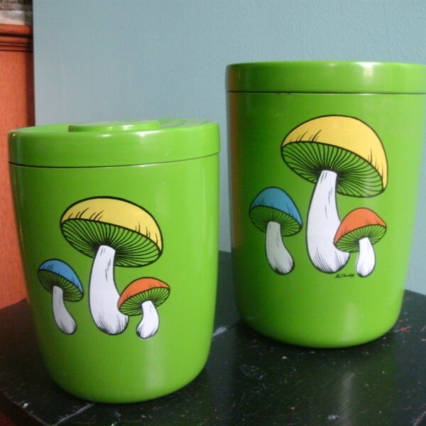 1960s Avocado Green Mushroom Canisters