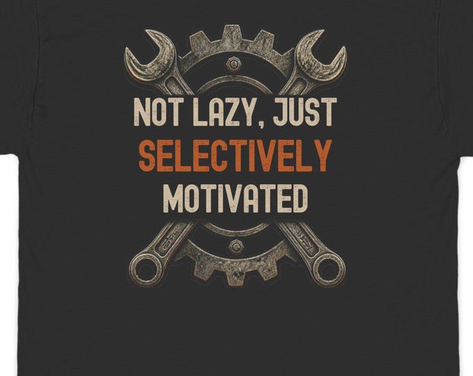 Featured listing image: Men's Cotton T-Shirt, Selectively Motivated Mechanic Graphic Tee, Rugged Workwear Style