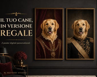 Custom Royal Dog Portrait Set of 2 | Regal Pet Art from Photo