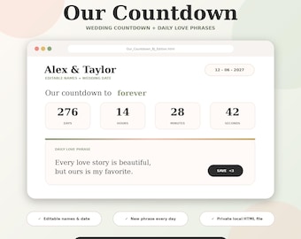 Wedding Countdown App | Personalized HTML Timer for Couples and Brides