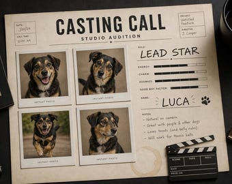 Custom Dog Casting Call Sheet - Funny Personalized Pet Print, Digital Download Headshot Poster