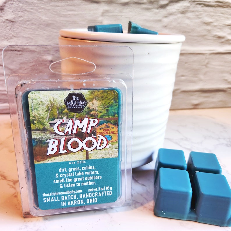 camp blood wax melts - horror wax melts - friday the 13th melts - camp crystal lake - the salty hive home and body