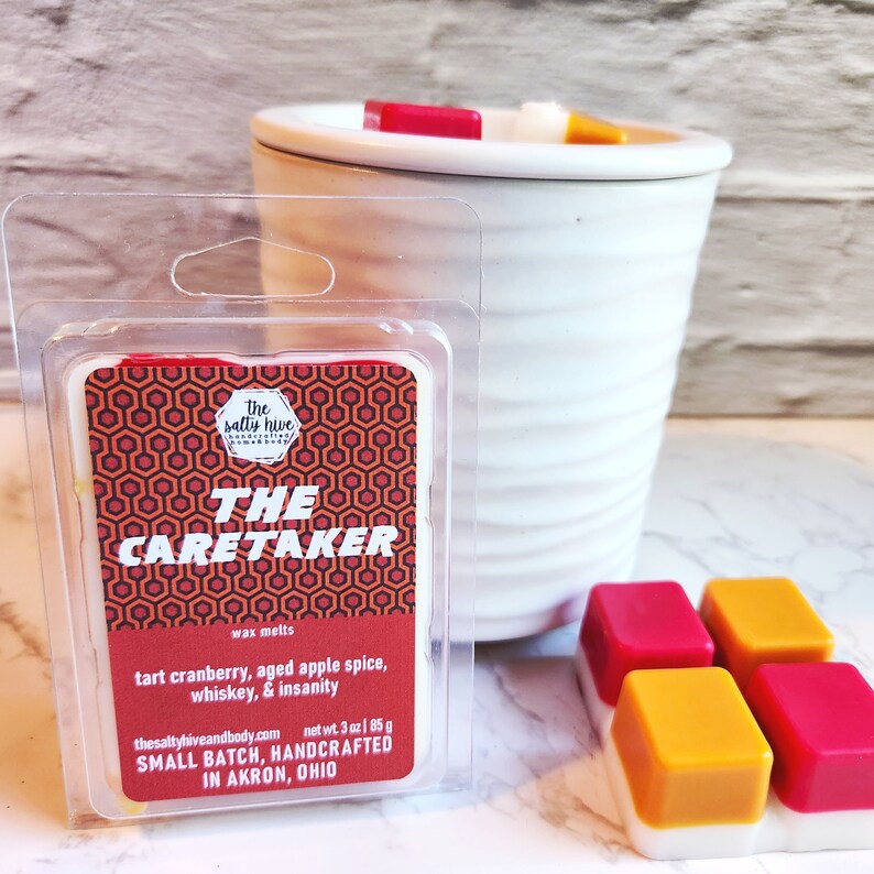 the caretaker - horror wax melts - the shining inspired - fall wax melts - halloween wax melts - cranberry, apple spice, whiskey - the salty hive home and body