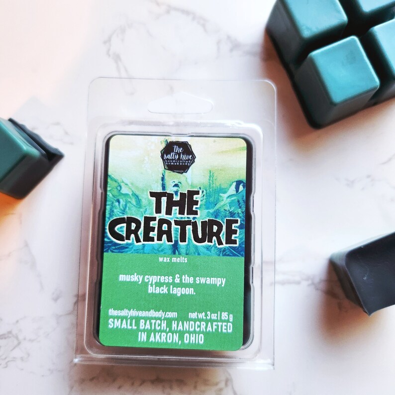 the creature wax melts - gillman - black lagoon inspired scent - cypress, black sea salt - the salty hive home and body