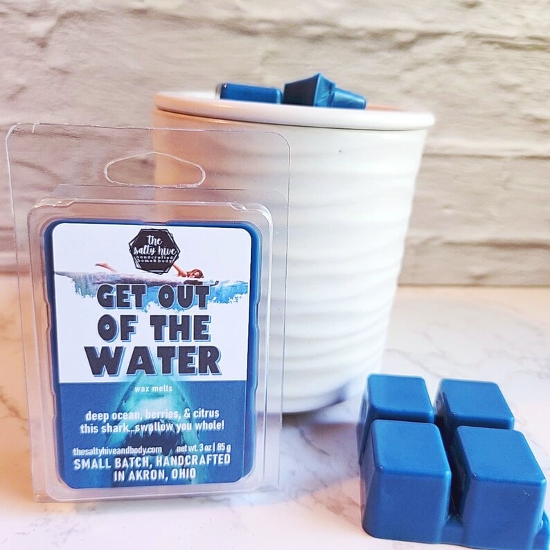 get out of the water! wax melts - jaws inspired wax melts - horror wax melts - jaws candle - the salty hive home and body