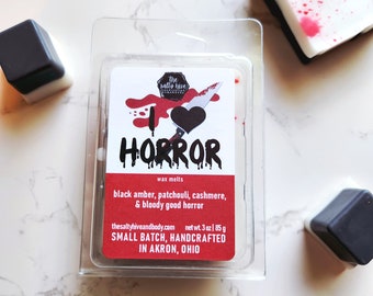 i love horror wax melts - i heart horror - black amber, patchouli, horror gift - horror candle