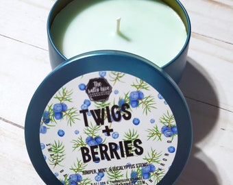 twigs & berries candles - juniper, mint, eucalyptus candle