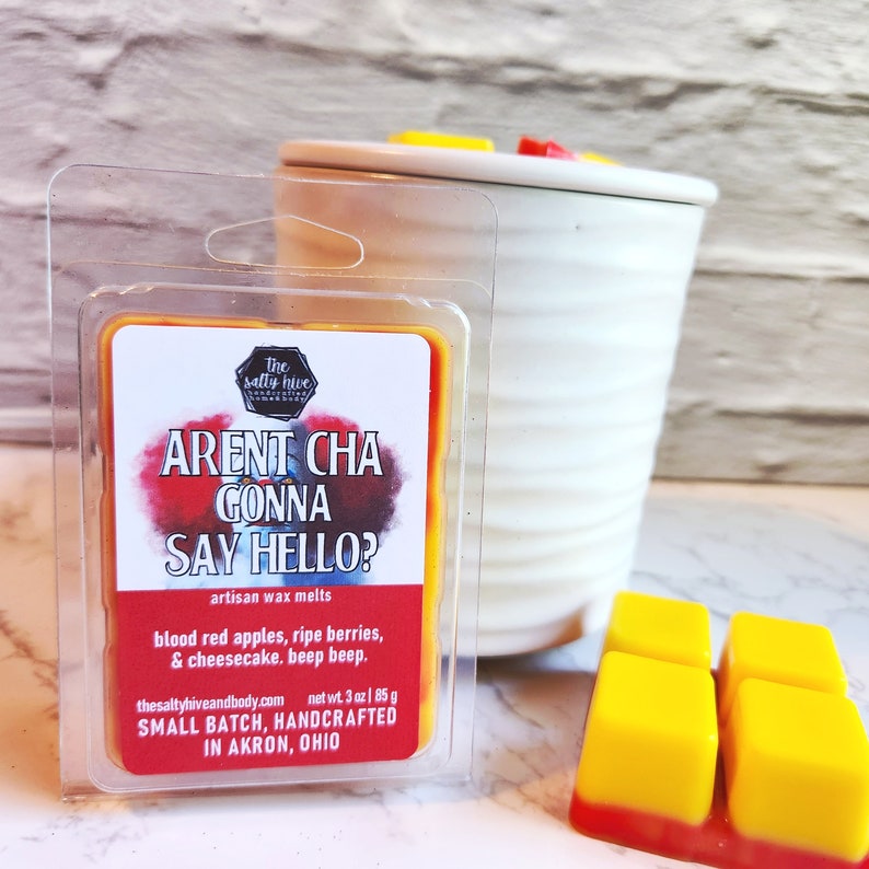 aren't cha gonna say hello? horror wax melts - it pennywise inspired - strawberry cheesecake, apple - the salty hive home and body