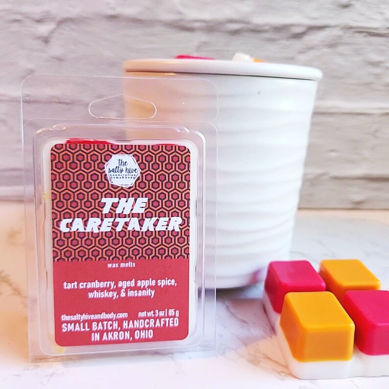 the caretaker - horror wax melts - the shining inspired - fall wax melts - halloween wax melts - cranberry, apple spice, whiskey - the salty hive home and body