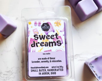 sweet dreams wax melts - lavender, serenity, relaxation, calming candle - nighttime wax melts