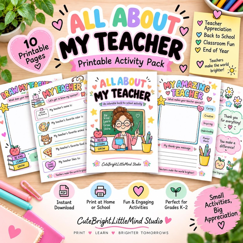 All About My Teacher Printable Activity Pack, Back to School Gift ...