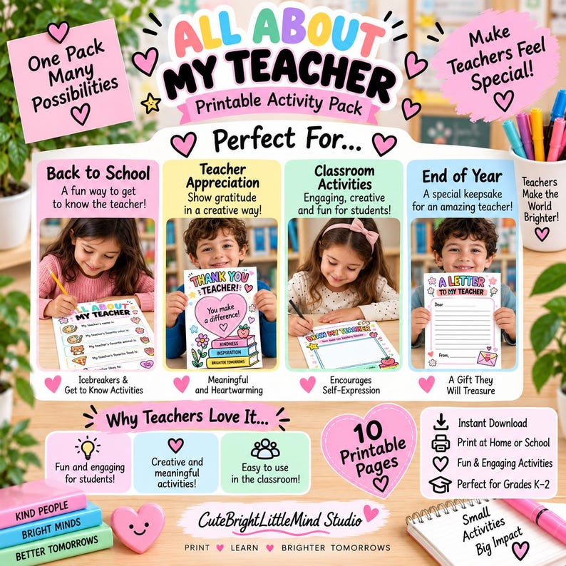All About My Teacher Printable Activity Pack, Back to School Gift ...