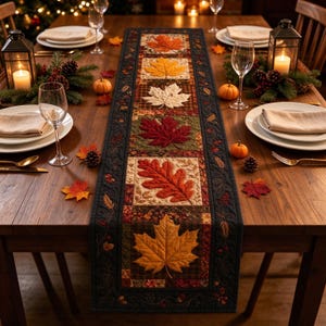 Tischläufer mit Ahornblatt-Steppmuster im Herbststil, Tischläufer mit Patchwork-Print, Tischdekoration im Landhausstil für die Herbstzeit