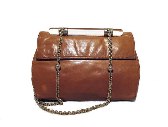 1970s Camel Leather & Lucite Shoulder Bag
