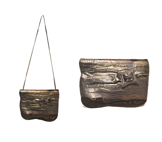 1980's CARLOS FALCHI Crossbody Black Snakeskin Emb