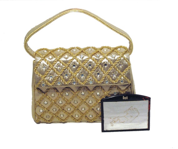 1950s Gold Lamé & Rhinestone Handbag Evening Purse