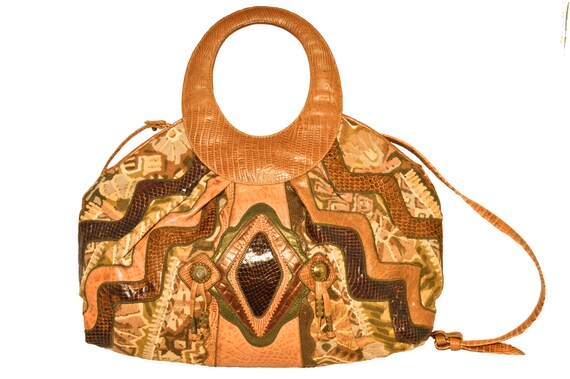 1980s Southwestern Large Leather Patchwork Shoulde