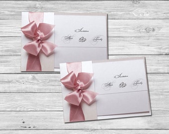 Must have wedding invitations with metallic paper and rose ribbon!