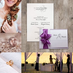 Inviti di nozze personalizzati fatti a mano con nastro di satinato viola bow lavanda matrimonio lavanda, coppia di matrimoni, carte da disegno con RSVP