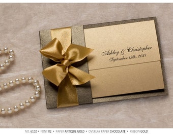 Beautiful wedding invitations gold ribbon with RSVP, envelopes BESTSELLER!