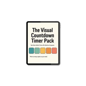 Visual Timer Printable, Six-Page Countdown PDF in Teal, Yellow, and Coral