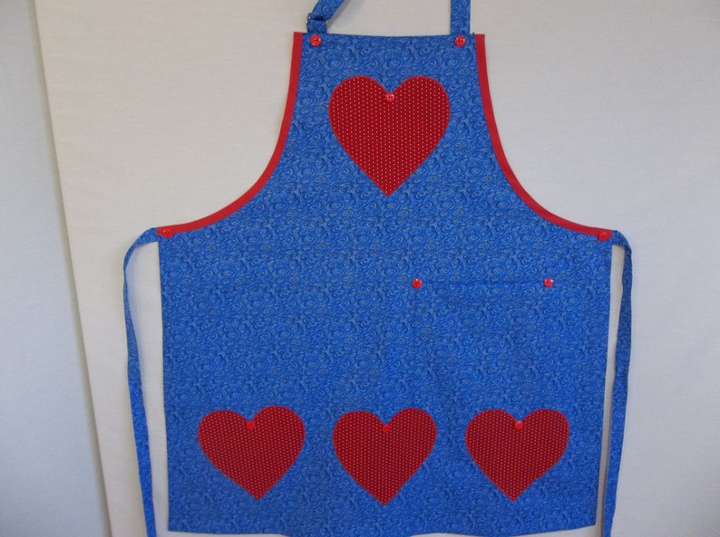 Appliqued Hearts On Full Blue Hostess Apron image 2