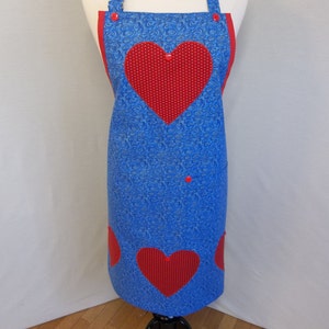 Appliqued Hearts On Full Blue Hostess Apron image 1