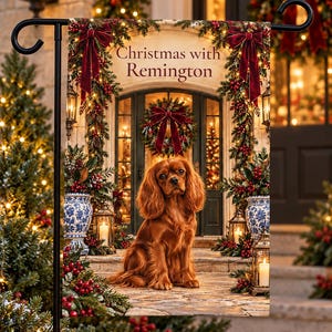 Personalized Ruby Cavalier Christmas Garden Flag | Cavalier King Charles Spaniel Gift, Custom Dog Name Christmas Flag