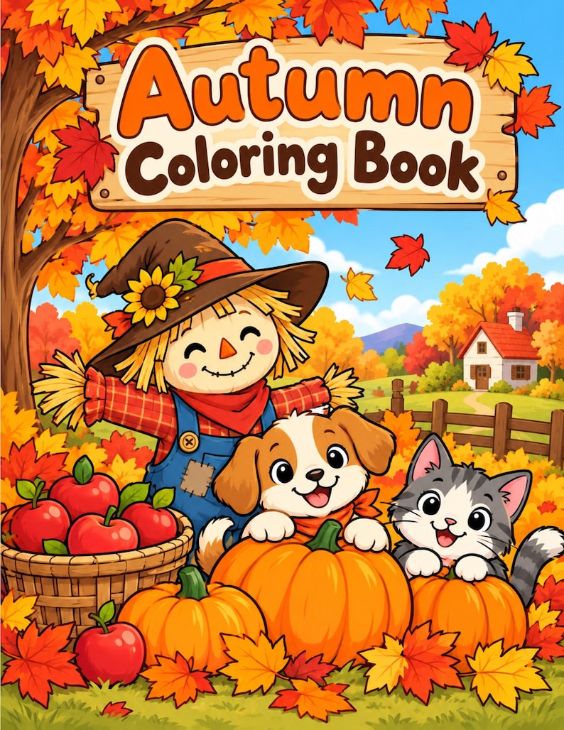 Autumn Coloring Book for Kids Printable PDF, 20 Cute Fall Coloring ...