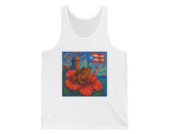 Canotta Coqui Frog Hibiscus, regalo Porto Rico Coqui Boricua, canotta in jersey unisex Bella Canvas