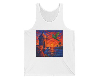 Canotta Garita El Morro Sunset, regalo Porto Rico El Morro Boricua, canotta in jersey unisex Bella Canvas