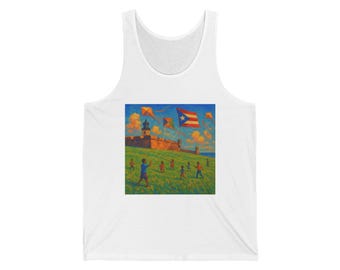 Canotta Kites Over El Morro, regalo Puerto Rico El Morro Boricua, canotta in jersey unisex Bella Canvas