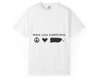 Maglietta Peace Love Puerto Rico, maglietta minimalista Boricua Island, regalo per l'orgoglio portoricano, colori Comfort