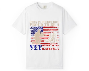 Maglietta "Nato a Porto Rico, orgoglioso veterano", maglietta militare portoricana, regalo per veterani portoricani, colori confortevoli