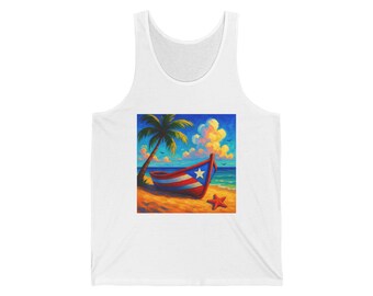 Canotta con bandiera di Porto Rico, ideale come regalo da spiaggia in stile Boricua, canotta unisex in jersey Bella Canvas.