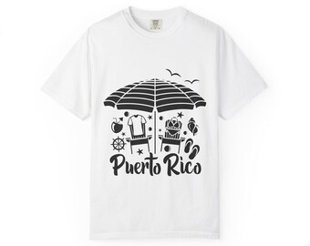 Maglietta da spiaggia a Porto Rico, maglietta con grafica a linee per le vacanze in Boricua, regalo per la spiaggia a Porto Rico, colori confortevoli
